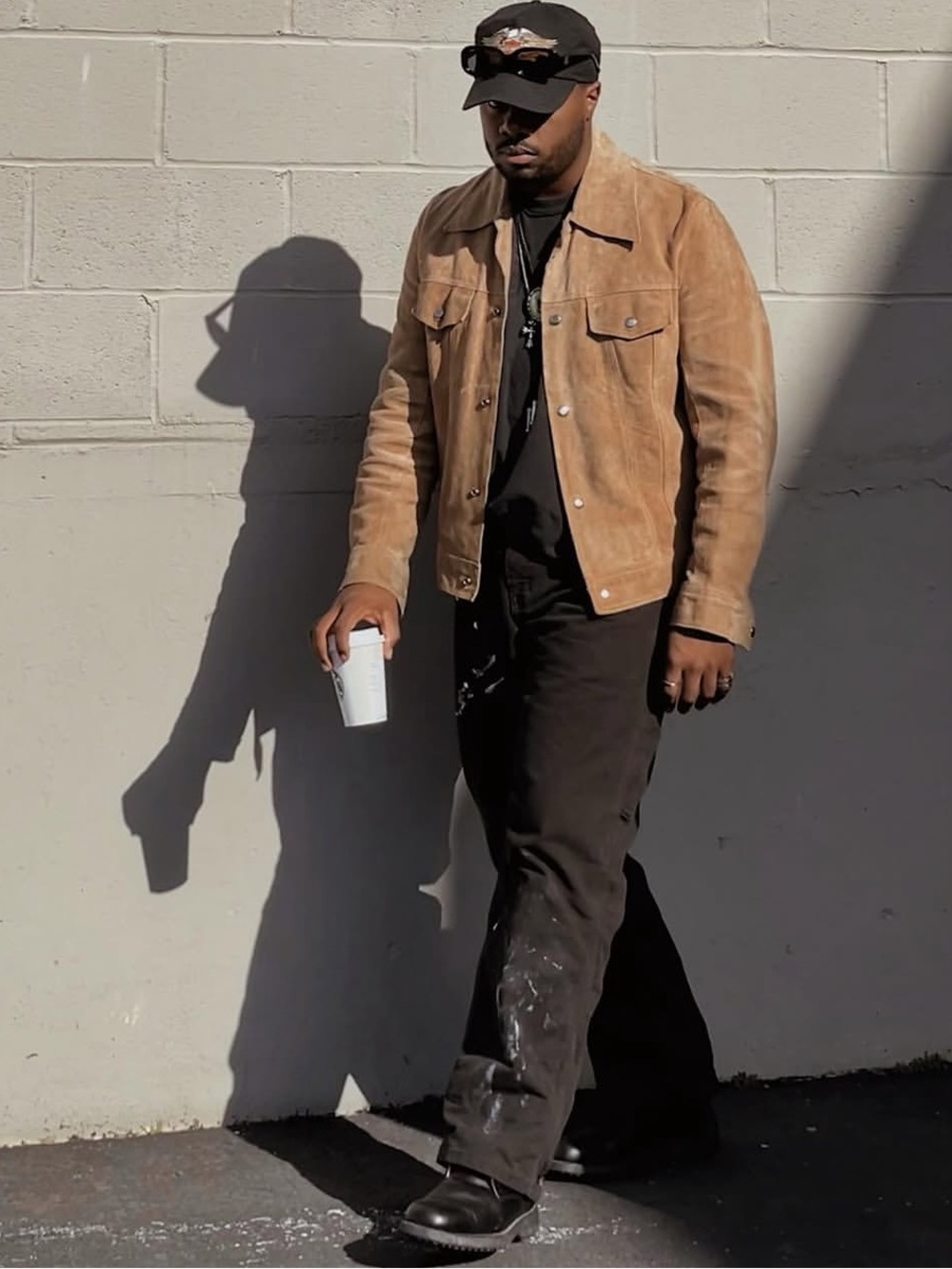 Vintage 70s Tan Suede Leather Trucker Jacket / Western Split Cowhide Grunge